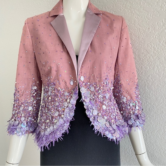 Vintage Anna Molinari Blumarine sequin embellished lavender pink jacket - Picture 4 of 16